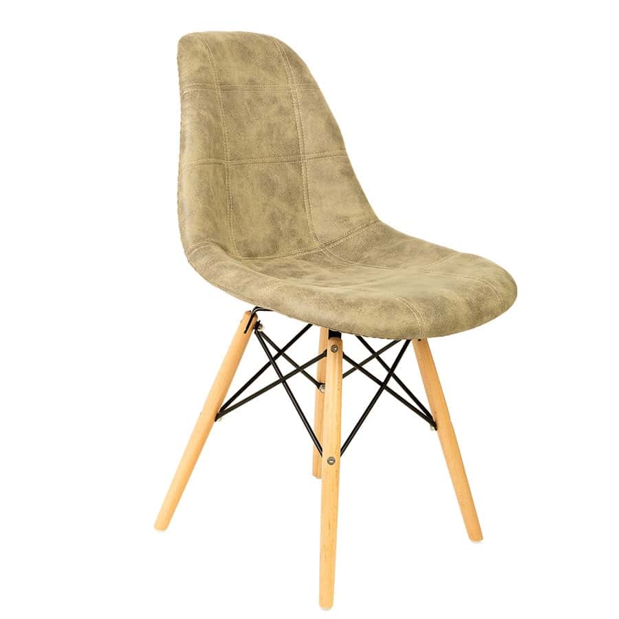 כיסא עץ מרופד דמוי עור דגם בייסיק