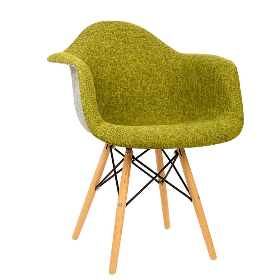 כסא מעוצב - דגם בייסיק ידיות מרופד (ירוק אפור - בד)