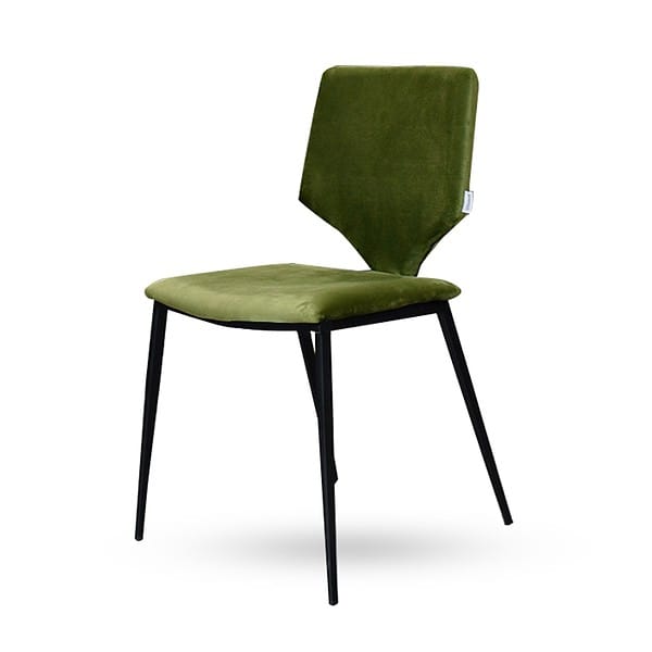 כסא מתכת - דגם פיטאוס ירוק קטיפה רגליים שחורות צידי